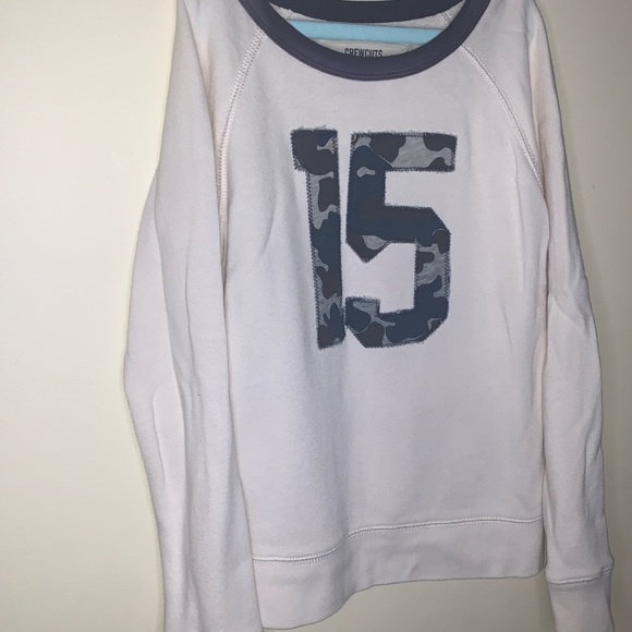 CREWCUTS J.CREW SWEATSHIRT APPLIQUÉ JERSEY NUMBER RETRO VINTAGE CAMO SWEATER 8 Y - Picture 4 of 8
